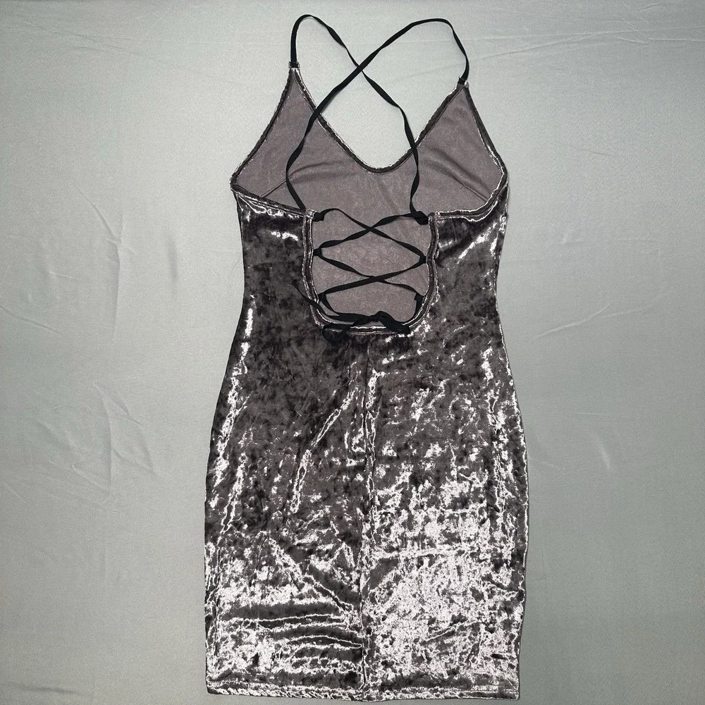 Velvet Bodycon Dress M L‎ Silver Purple Y2K Corset Back Pop Iconic Party Dress